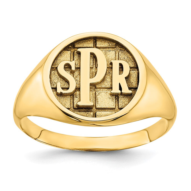 14K Yellow Gold Textured Monogram Signet Ring