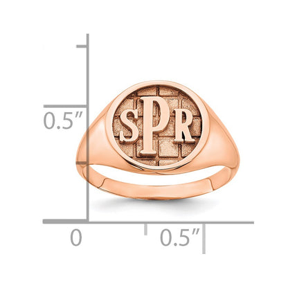 Rose Plated Sterling Silver/Rose Textured Monogram Signet Ring