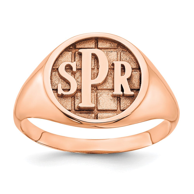 Rose Plated Sterling Silver/Rose Textured Monogram Signet Ring