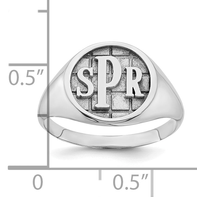 Sterling Silver Silver/Rhod Plated Textured Monogram Signet Ring