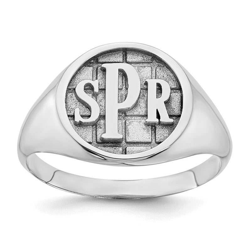 14K White Gold Textured Monogram Signet Ring