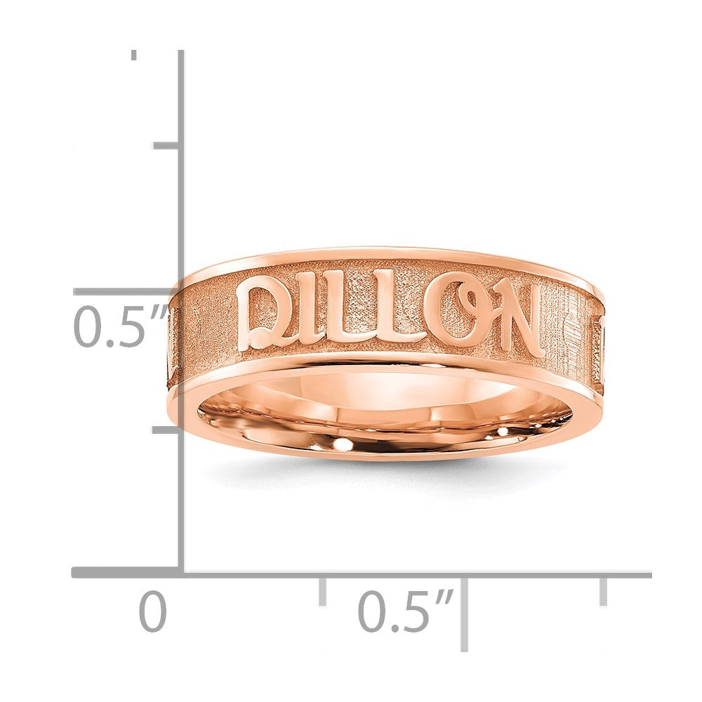 Rose Plated Polished And Sandblasted Name Ring