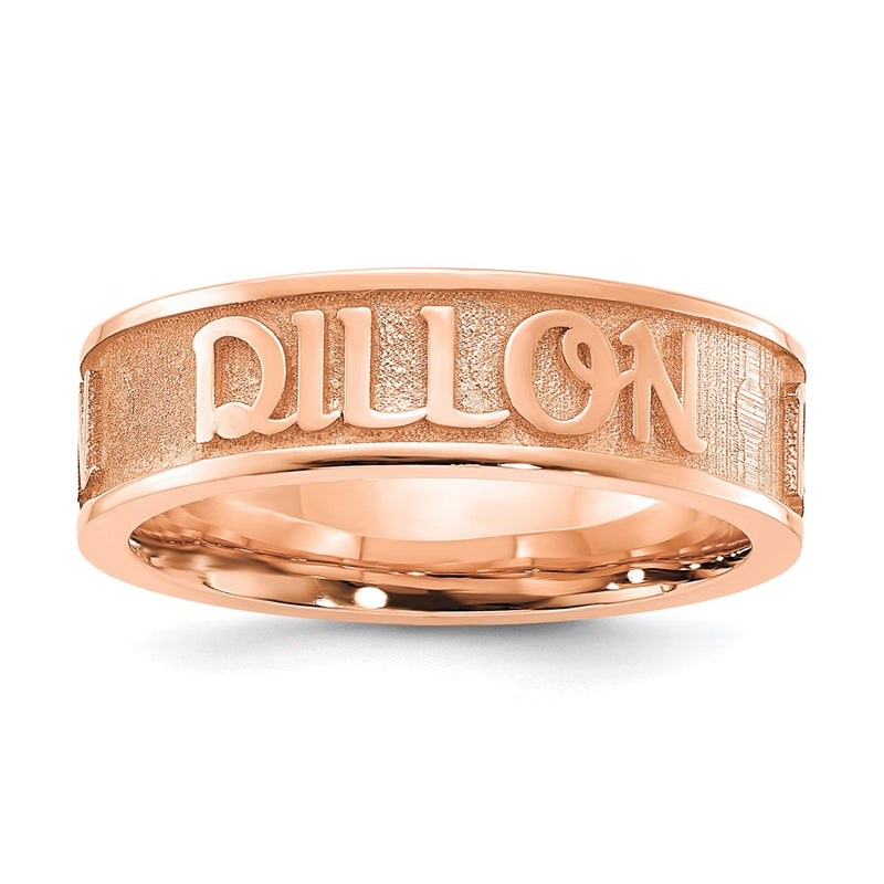14K Rose Gold Polished And Sandblasted Name Ring