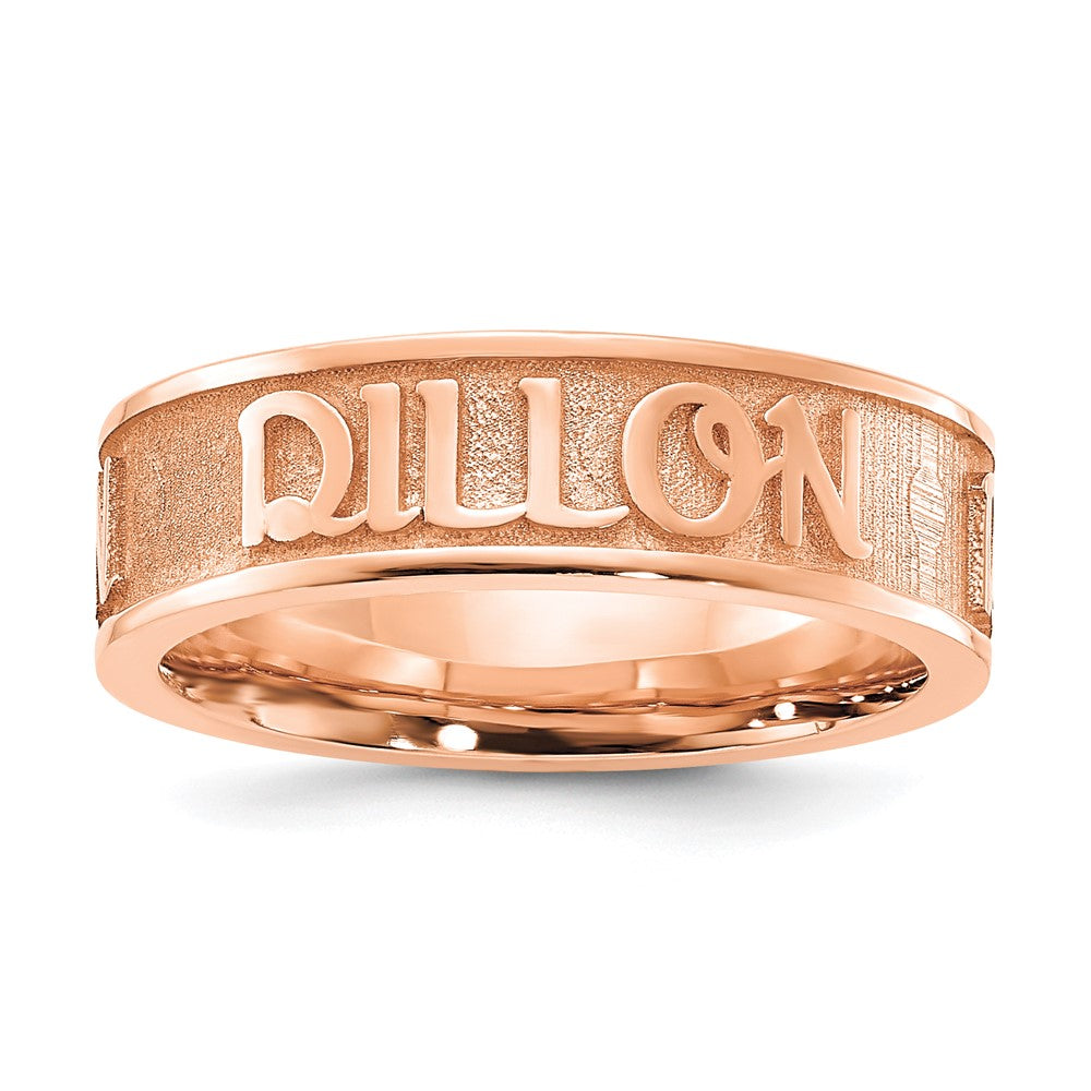 Rose Plated Polished And Sandblasted Name Ring