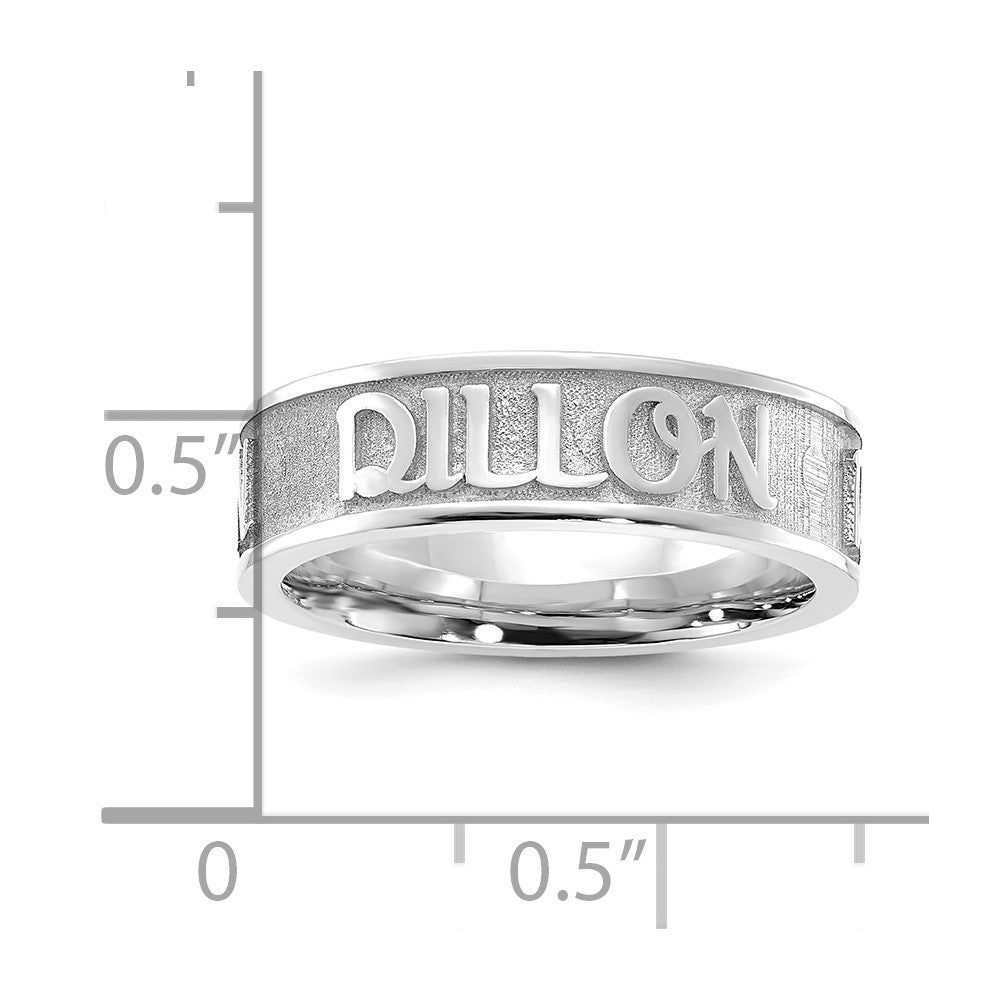 Sterling Silver Rhodium Plated Polished And Sandblasted Name Ring