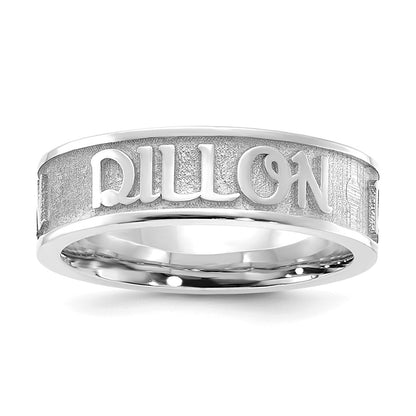 Sterling Silver Rhodium Plated Polished And Sandblasted Name Ring