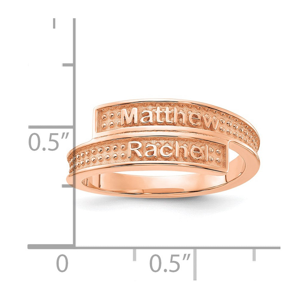 Rose Plated Personalized Polished With Sandblasted Background Ring
