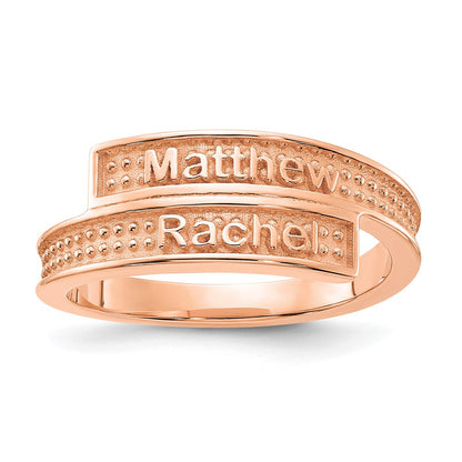 Rose Plated Personalized Polished With Sandblasted Background Ring