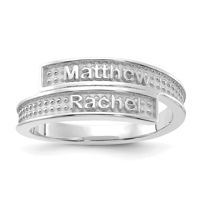 Sterling Silver Rhodium Plated Personalized Polished With Sandblasted Background Ring