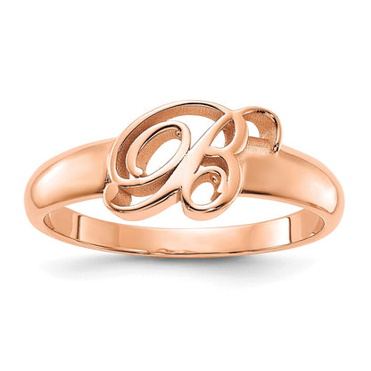 Rose Plated Sterling Silver/Rose Script Initial Ring