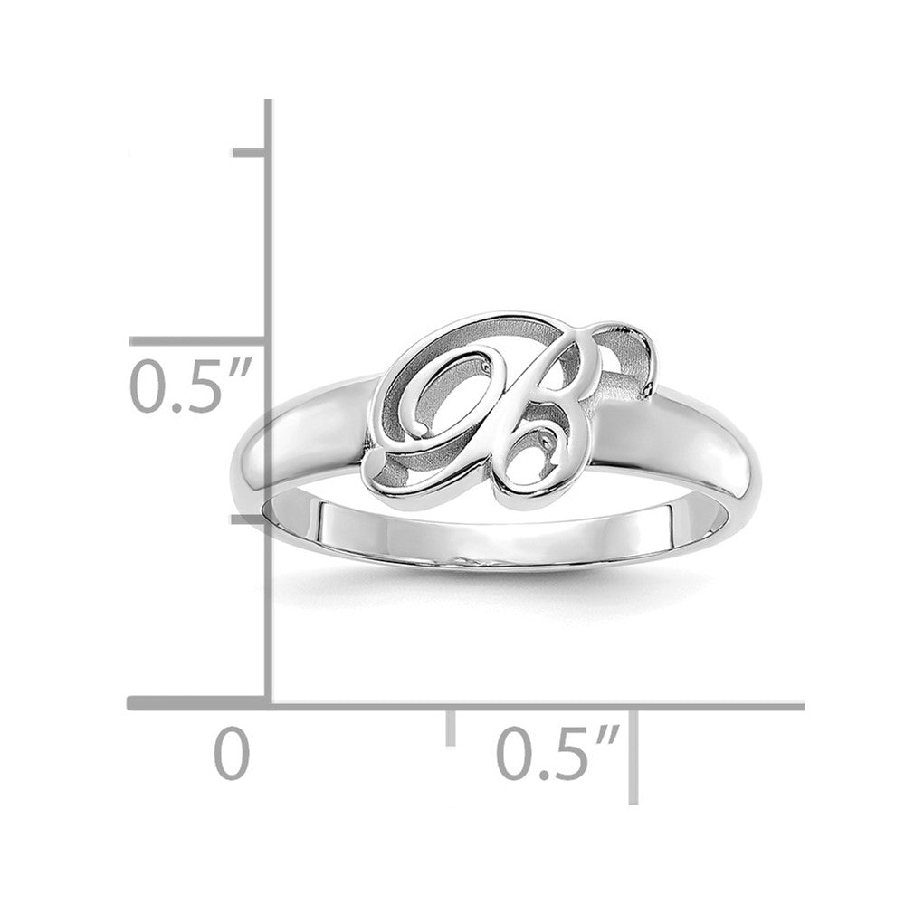 Sterling Silver Silver/Rhodium Plated Script Initial Ring
