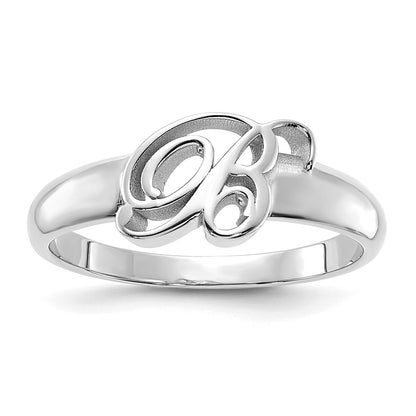 Sterling Silver Silver/Rhodium Plated Script Initial Ring