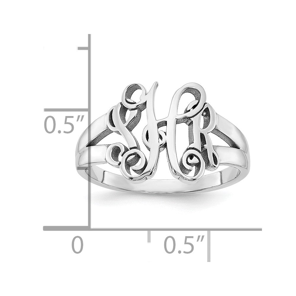 Sterling Silver Silver/Rhodium Plated Monogram Ring
