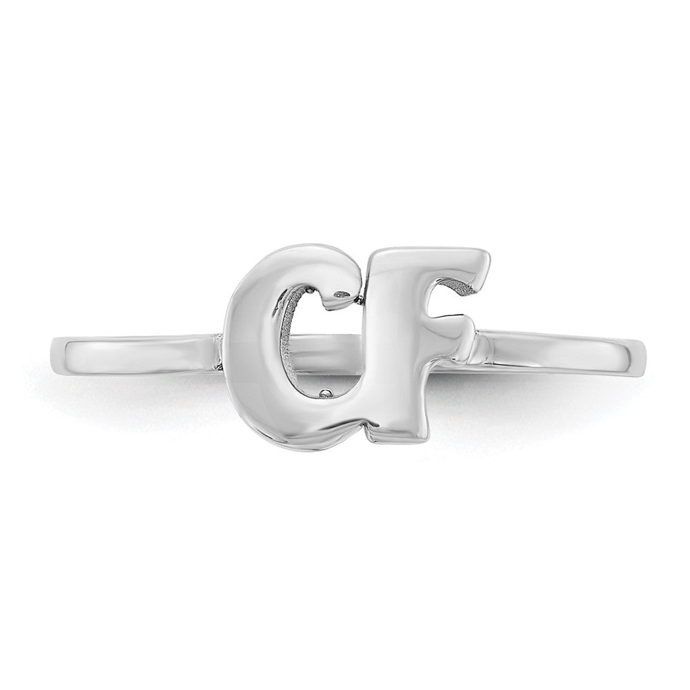 Sterling Silver Silver/Rhod Plated Script Or Block Font Double Initial Ring