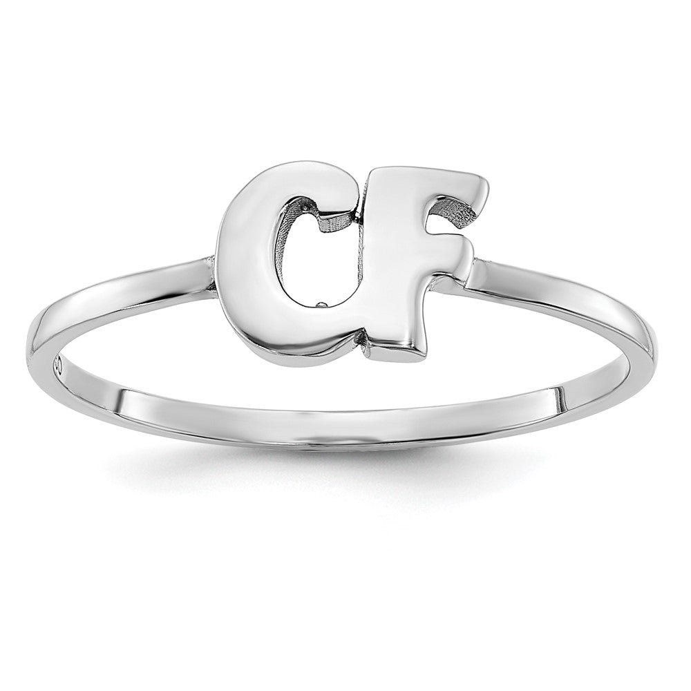 Sterling Silver Silver/Rhod Plated Script Or Block Font Double Initial Ring