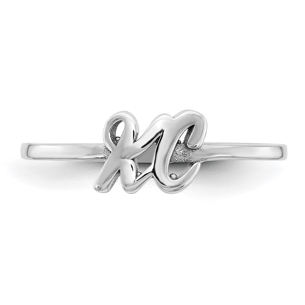 Sterling Silver Silver/Rhod Plated Script Or Block Font Double Initial Ring