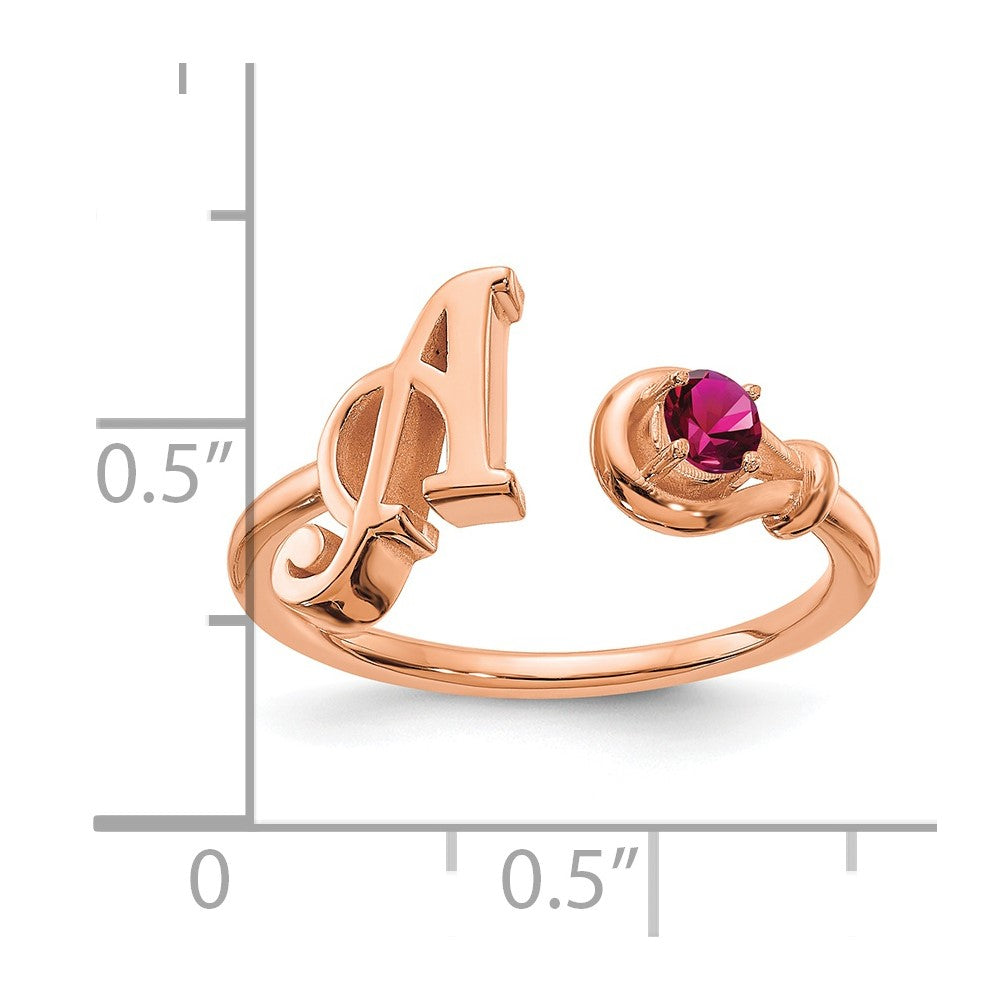 14K Rose Gold Letter A with Birthstone Ring