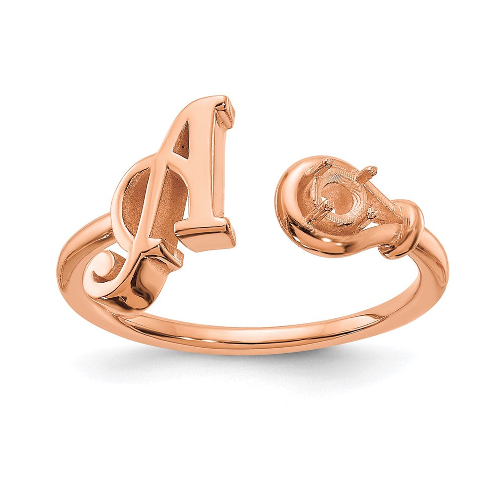 14K Rose Gold Letter A with Birthstone Ring
