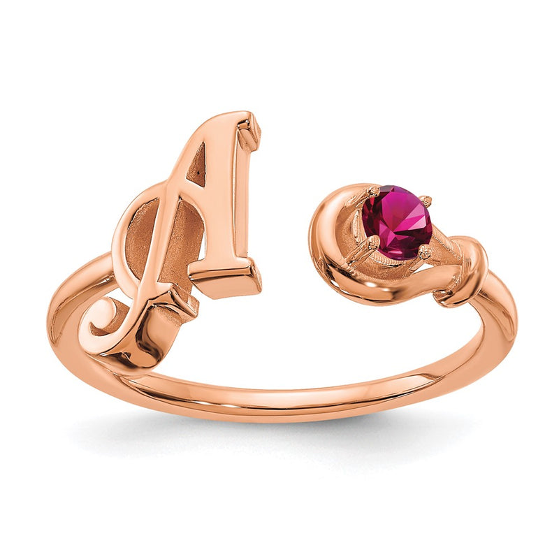 14K Rose Gold Letter A with Birthstone Ring