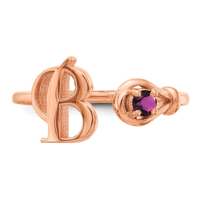 Rose Plated Sterling Silver/Rose Initial B With Birthstone Ring