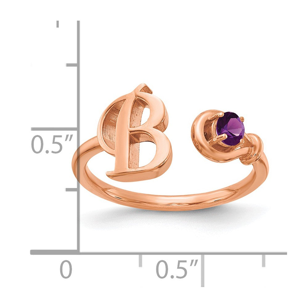 Rose Plated Sterling Silver/Rose Initial B With Birthstone Ring