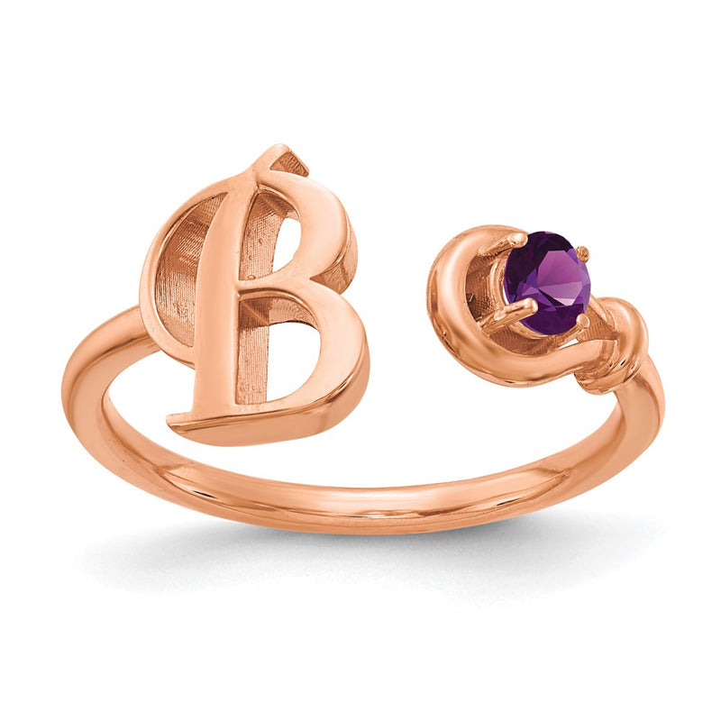 Rose Plated Sterling Silver/Rose Initial B With Birthstone Ring