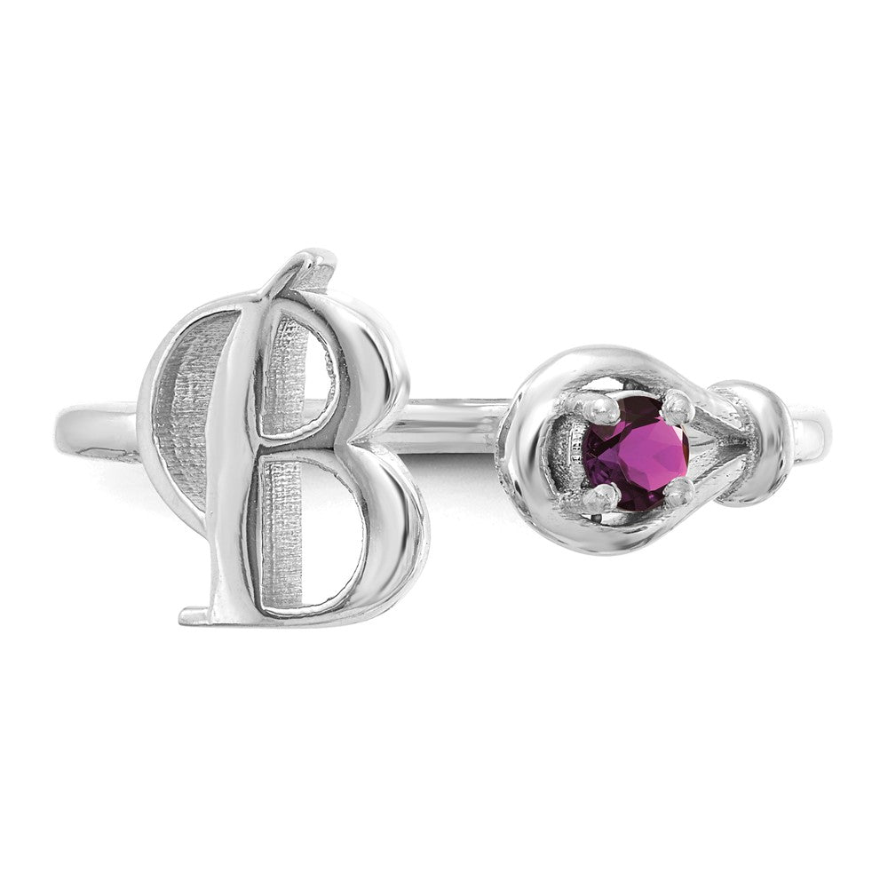 14K White Gold Initial B With Birthstone Ring