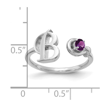 14K White Gold Initial B With Birthstone Ring
