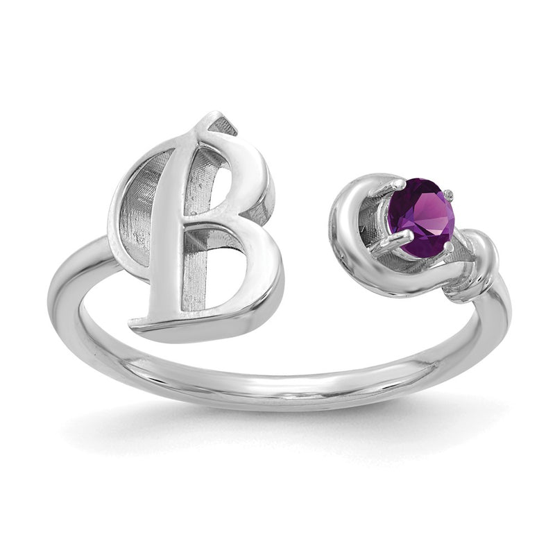 14K White Gold Initial B With Birthstone Ring