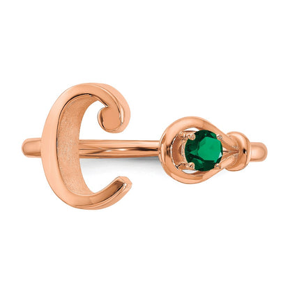 Rose Plated Sterling Silver/Rose Letter C With Birthstone Ring