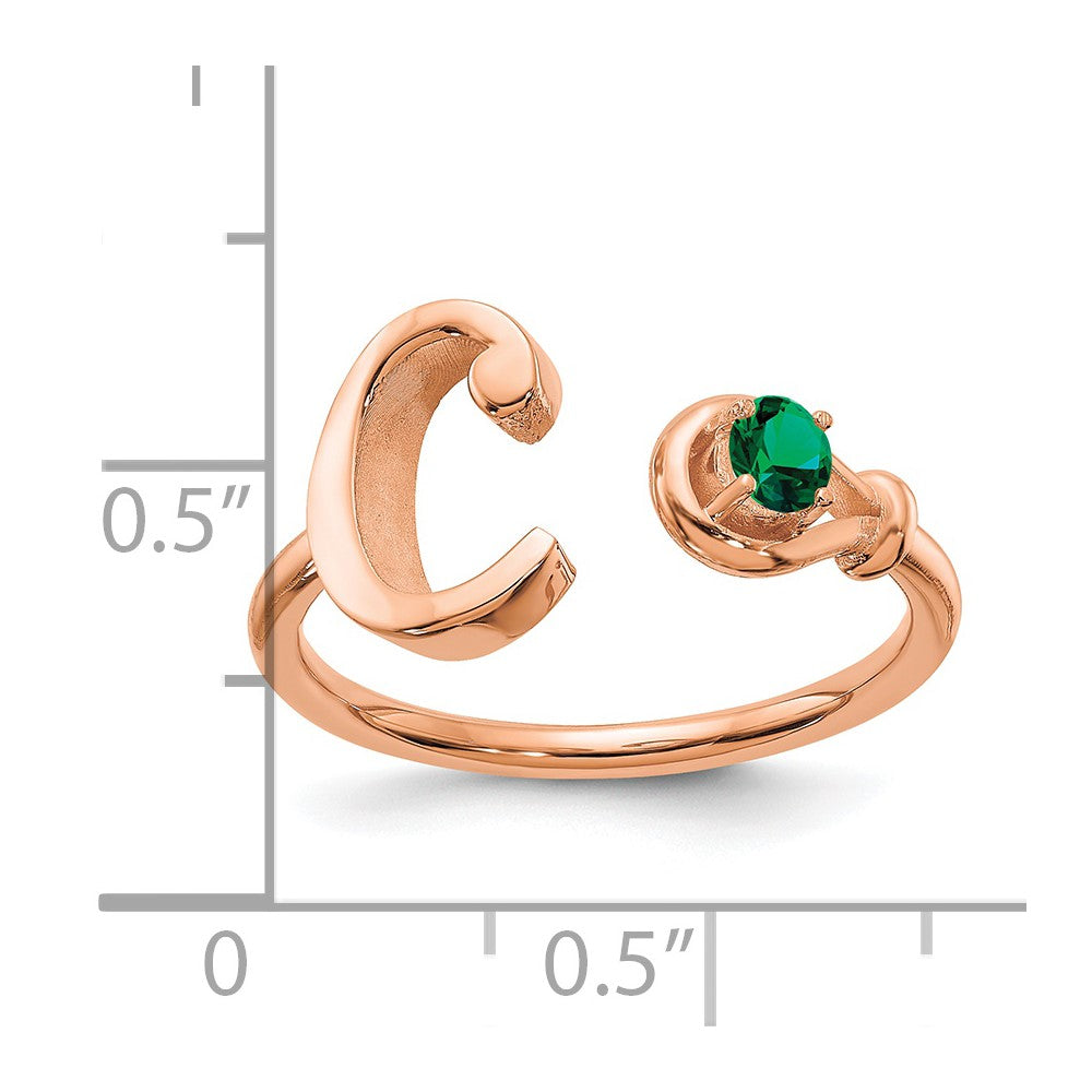 Rose Plated Sterling Silver/Rose Letter C With Birthstone Ring