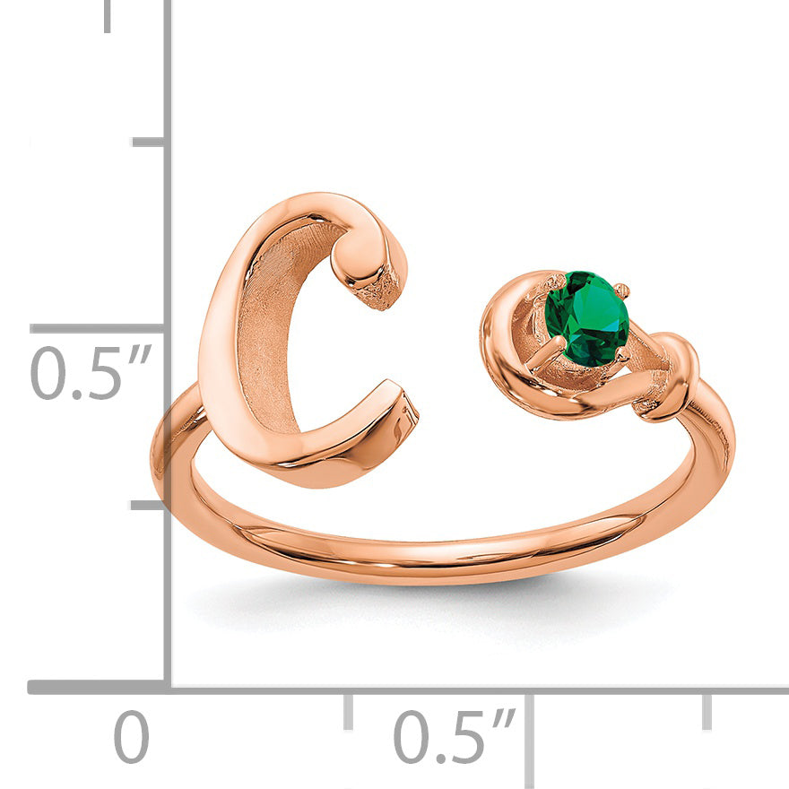 14K Rose Gold Letter C with Birthstone Ring