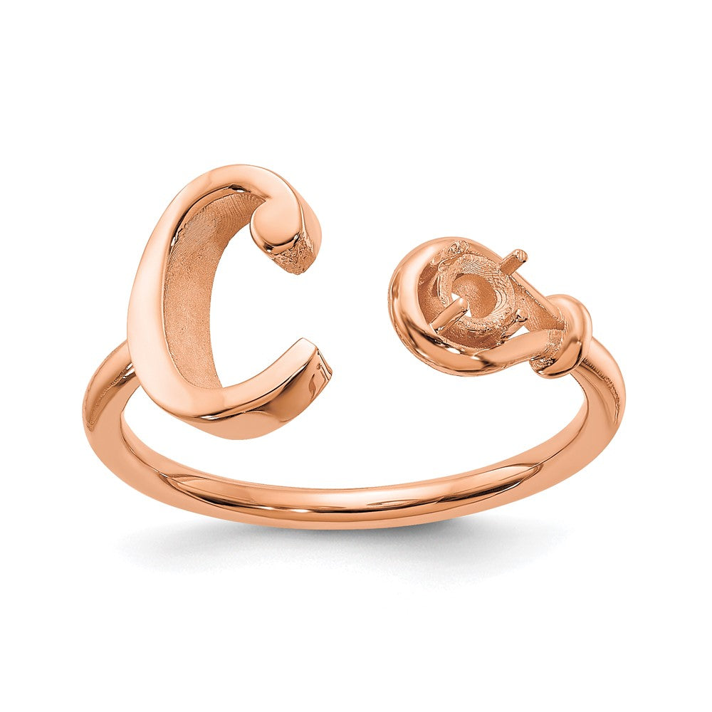 Rose Plated Sterling Silver/Rose Letter C With Birthstone Ring