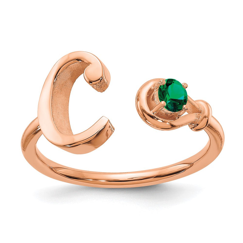 Rose Plated Sterling Silver/Rose Letter C With Birthstone Ring
