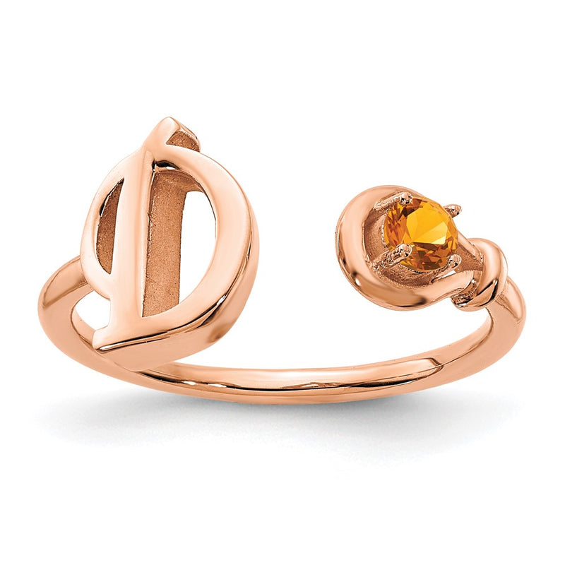 Rose Plated Sterling Silver/Rose Gold Letter D With Birthstone Ring