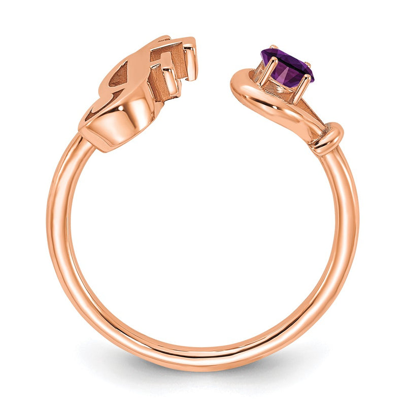 Rose Plated Sterling Silver/Rose Letter F With Birthstone Ring