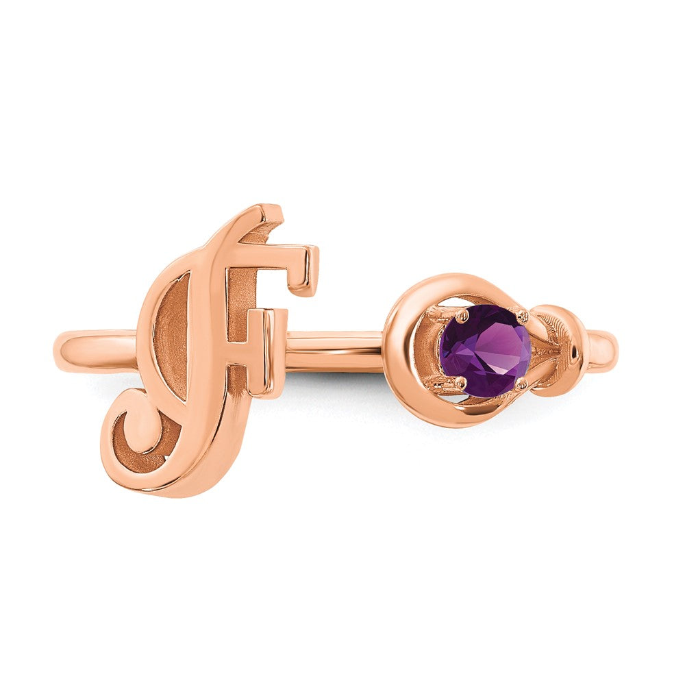 Rose Plated Sterling Silver/Rose Letter F With Birthstone Ring