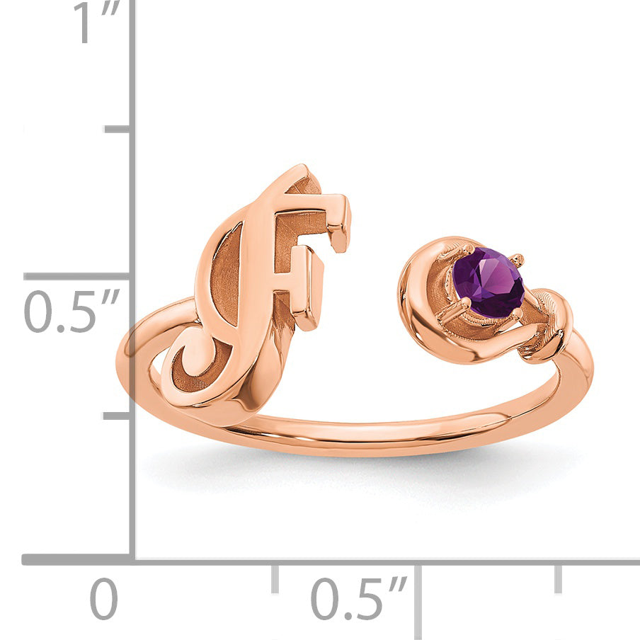 14K rose Gold Letter F with Birthstone Ring