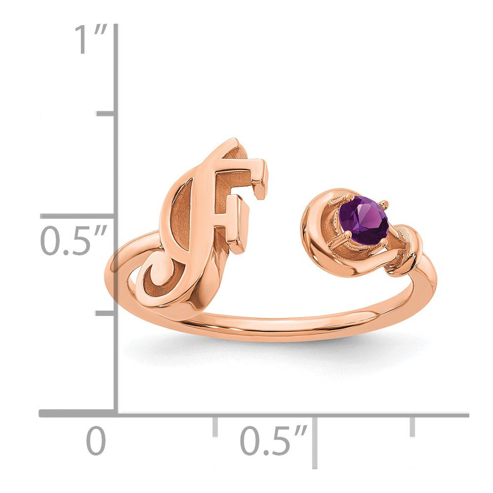 Rose Plated Sterling Silver/Rose Letter F With Birthstone Ring
