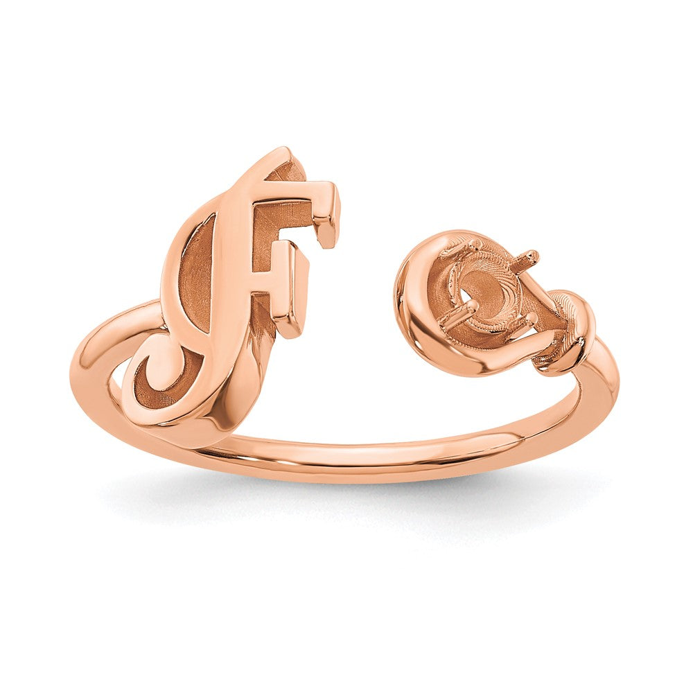 Rose Plated Sterling Silver/Rose Letter F With Birthstone Ring