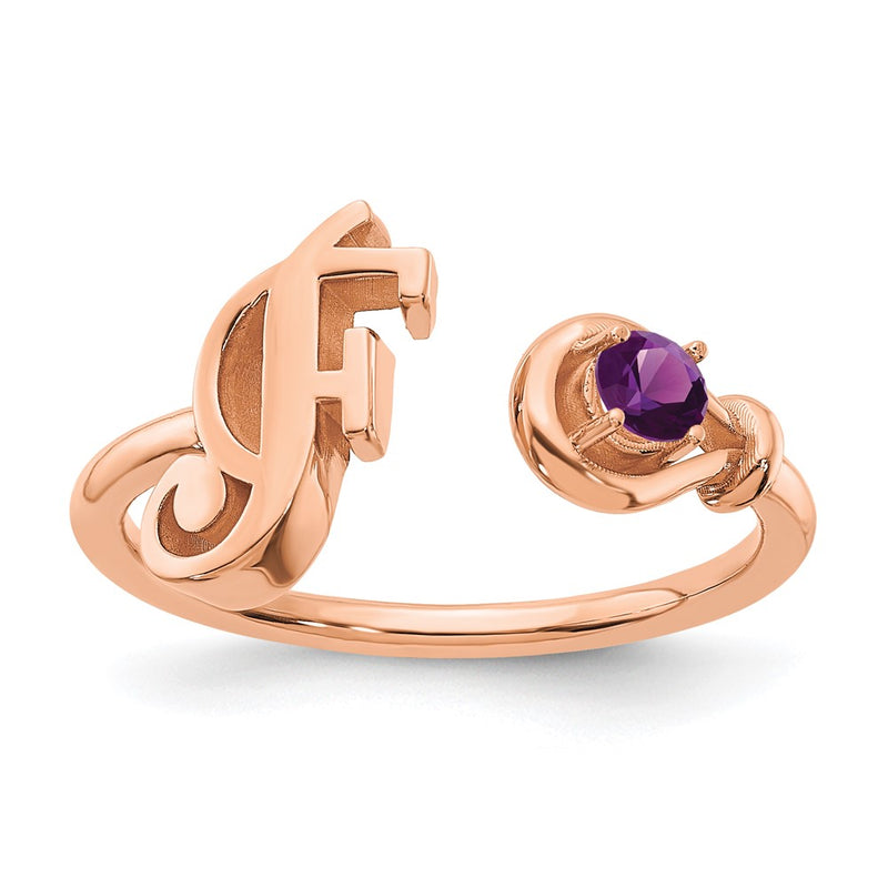 14K Rose Gold Letter F with Birthstone Ring