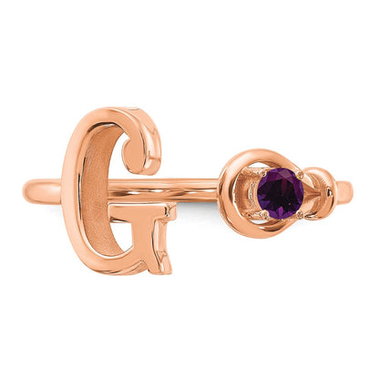 Rose Plated Sterling Silver/Rose Letter G With Birthstone Ring
