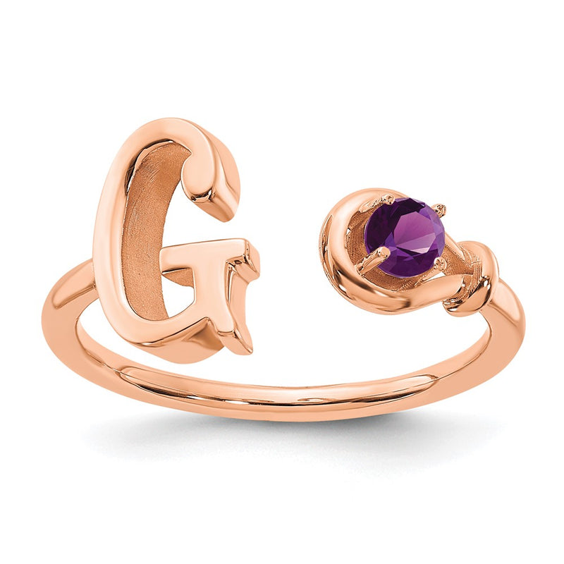 Rose Plated Sterling Silver/Rose Letter G With Birthstone Ring