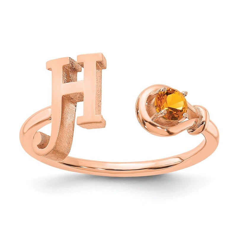 Rose Plated Sterling Silver/Rose Letter H With Birthstone Ring