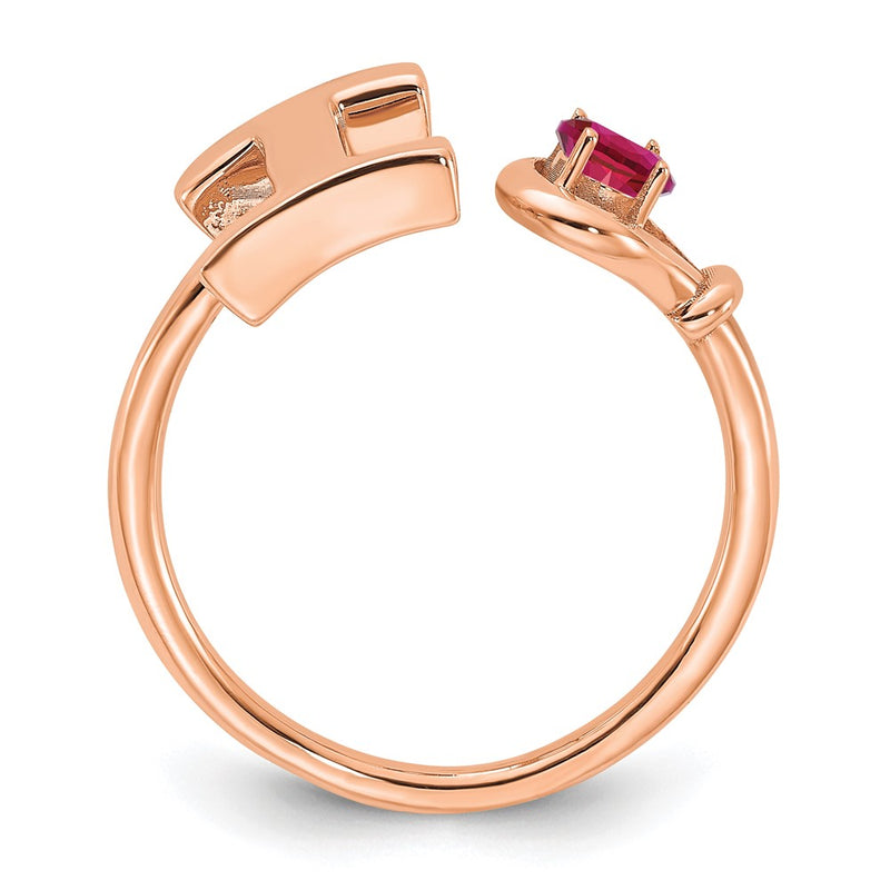 Rose Plated Sterling Silver/Rose Letter I With Birthstone Ring