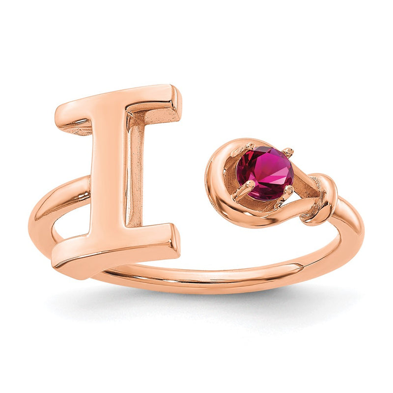 Rose Plated Sterling Silver/Rose Letter I With Birthstone Ring