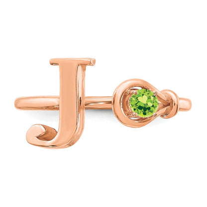 Rose Plated Sterling Silver/Rose Letter J With Birthstone Ring