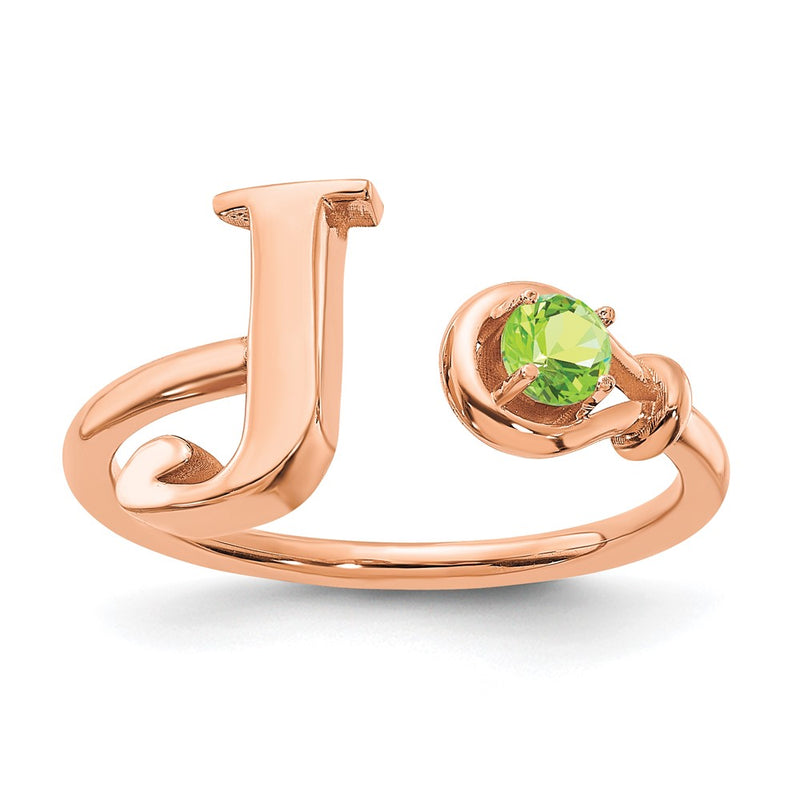 Rose Plated Sterling Silver/Rose Letter J With Birthstone Ring