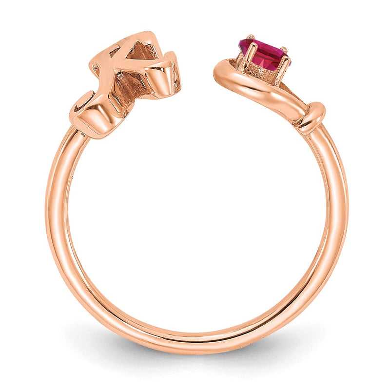 Rose Plated Sterling Silver/Rose Letter K With Birthstone Ring