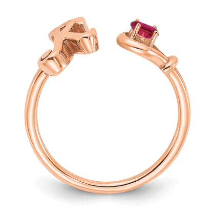 14K Rose Gold Letter K with Birthstone Ring